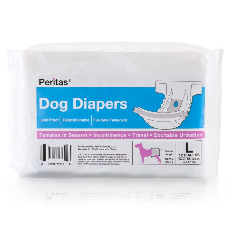 Peritas Disposable Dog Diapers | Female Dog Diapers |Puppy Diapers, Diapers for Dogs in Heat, or Dog Incontinence Diapers (12 Count, Large) - Image 3